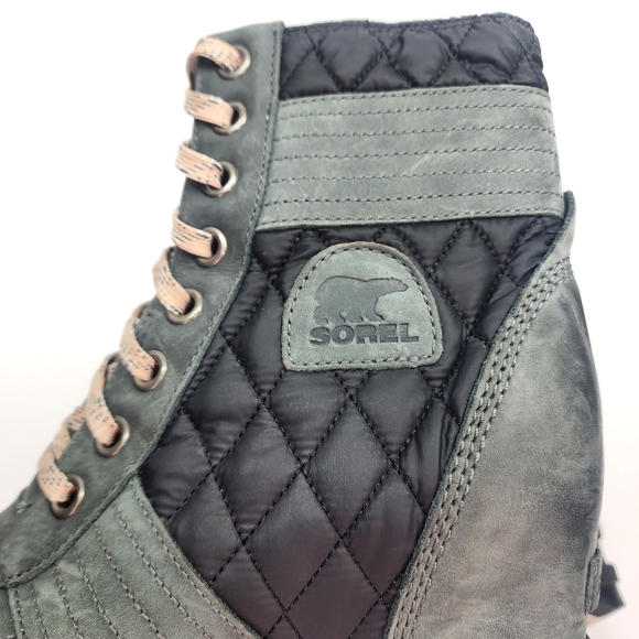 SOREL Lexie Wedge Felt Heel Dark Slate Leather Lace Up Boot Size 11 - Picture 2 of 15